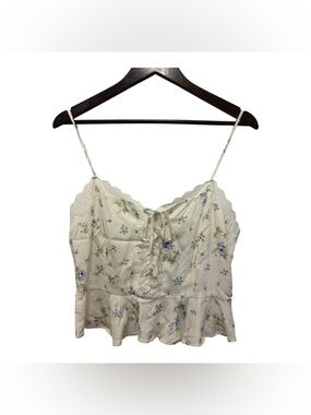 Forever 21 White Floral Lace-Trim Cami with Blue Flowers